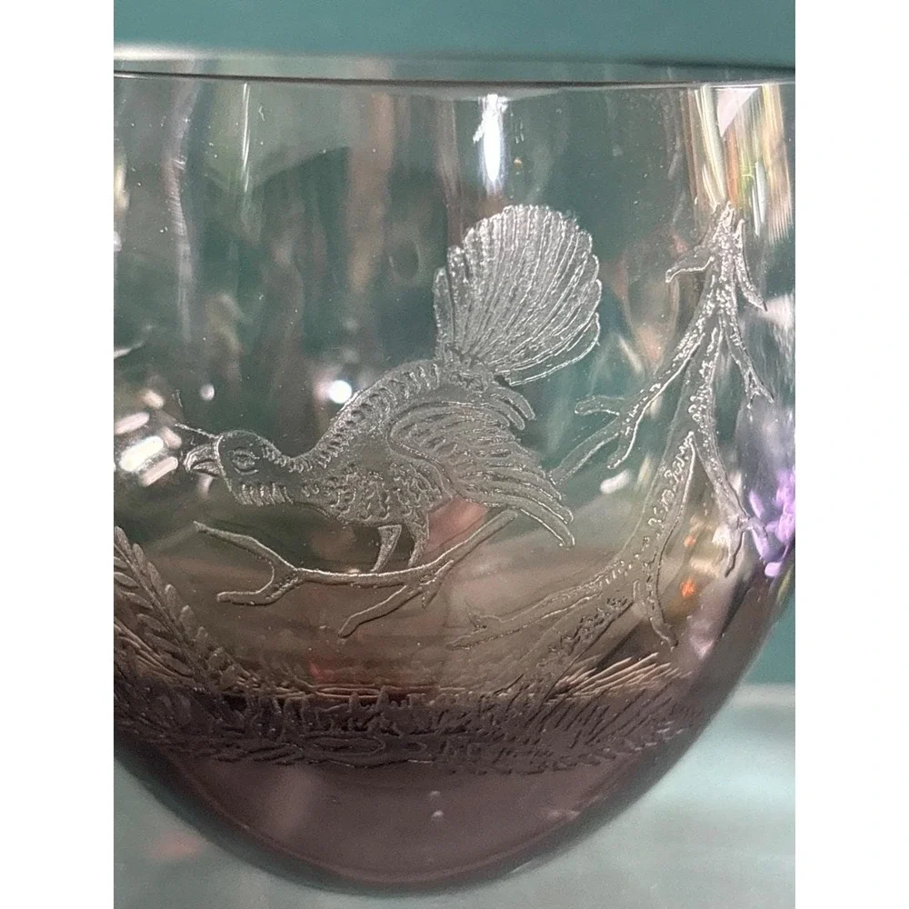 Vintage Moser‎ etched birds bohemian Czech crystal bar glasses